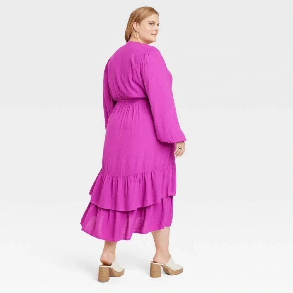 Women's Plus Size Long Sleeve Wrap Dress - Knox Rose Pink Size 2X - Picture 2 of 10